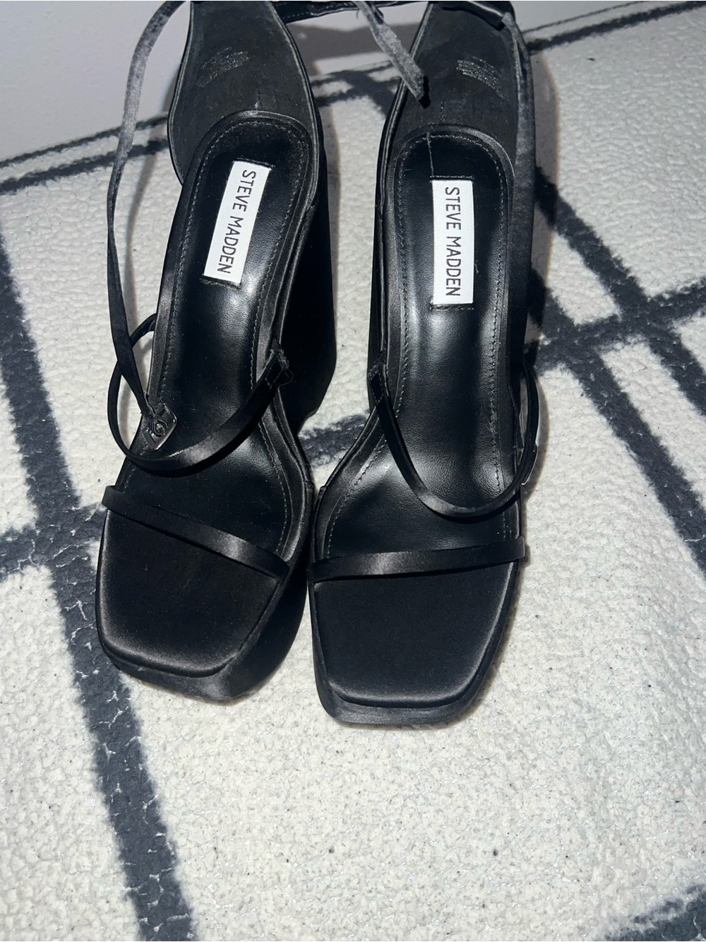 Steve Madden Black Square-Toe Strappy Wedge Sandals